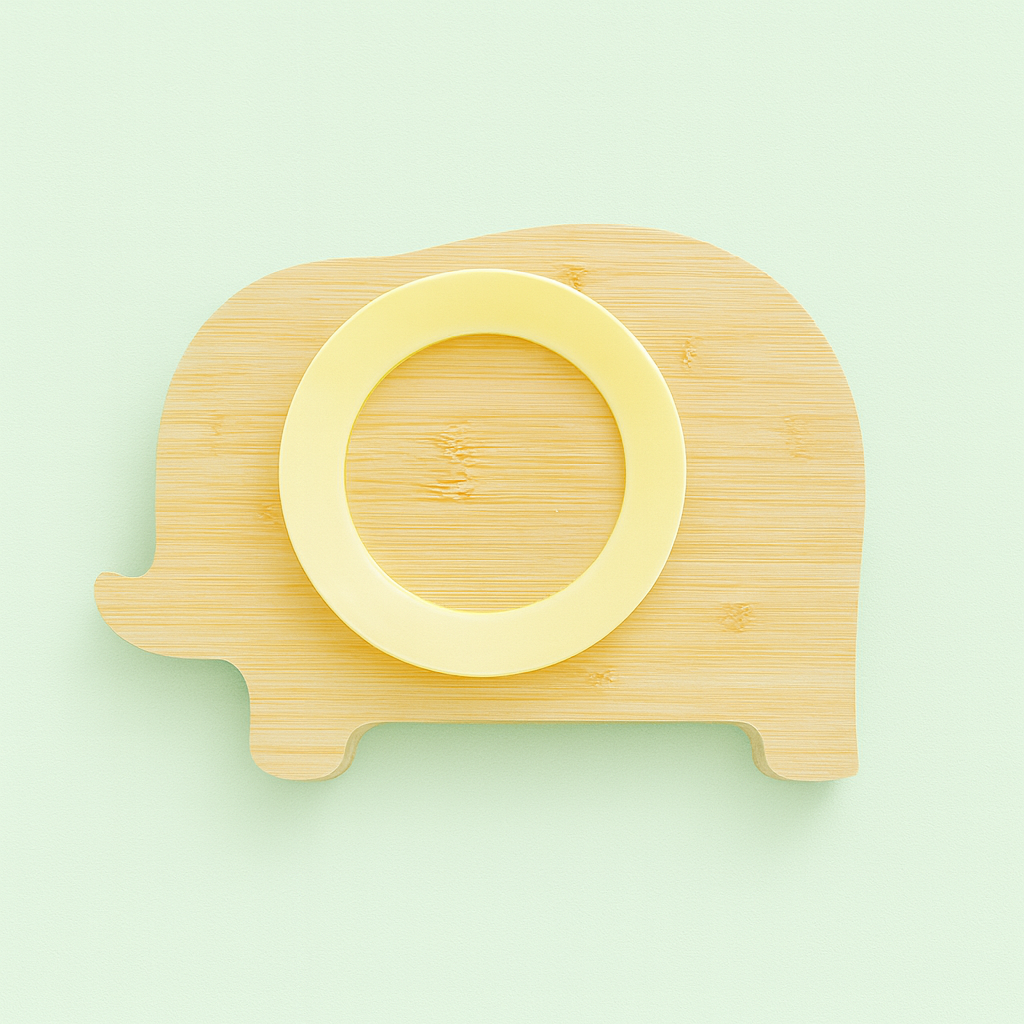 Natural Bamboo & Silicone Baby Suction Plate with Spoon and Fork  – Crab, Cloud, Elephant, Car & Dinosaur Shapes