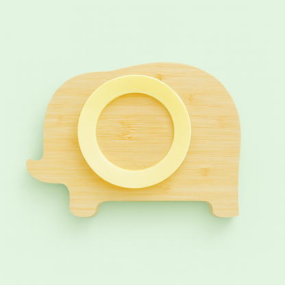 Natural Bamboo & Silicone Baby Suction Plate with Spoon and Fork  – Crab, Cloud, Elephant, Car & Dinosaur Shapes