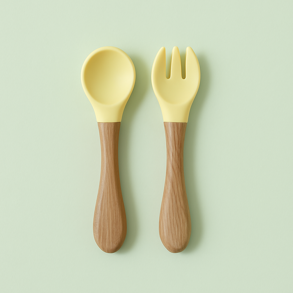 Natural Bamboo & Silicone Baby Suction Plate with Spoon and Fork  – Crab, Cloud, Elephant, Car & Dinosaur Shapes