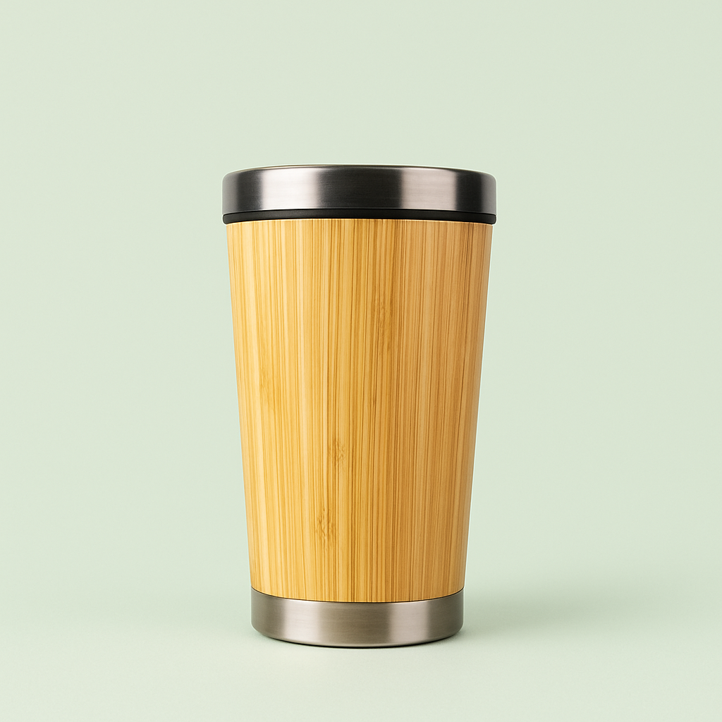 Portable Bamboo Insulated Thermos with Straw – 450ml