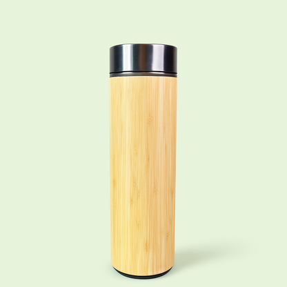 Natural Bamboo, BPA-Free, Vacuum-Sealed Insulated, Hot-Cold Water Bottle with Touch Temperature Display Lid – 500ml