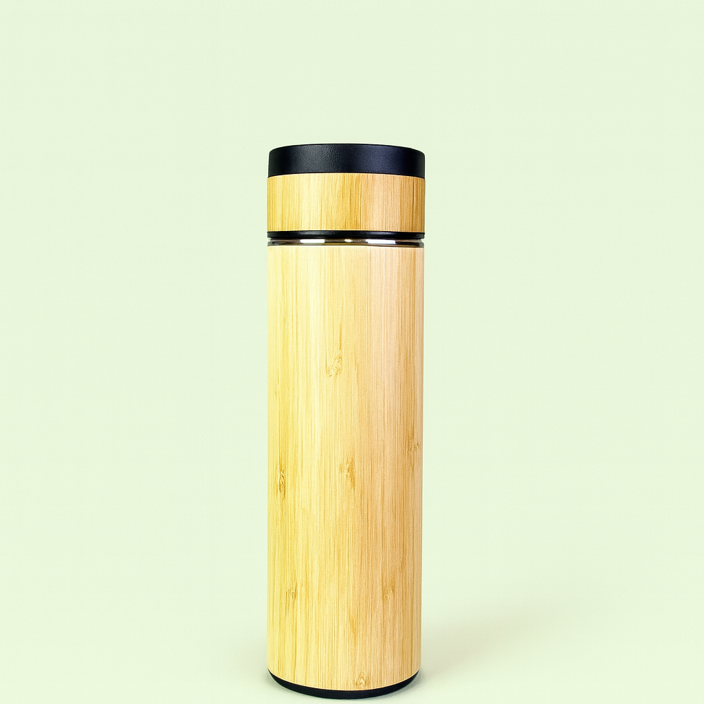 Eco-Friendly Bamboo & Stainless Steel Insulated Bottle – BPA-Free Vacuum Thermos with Tea Infuser