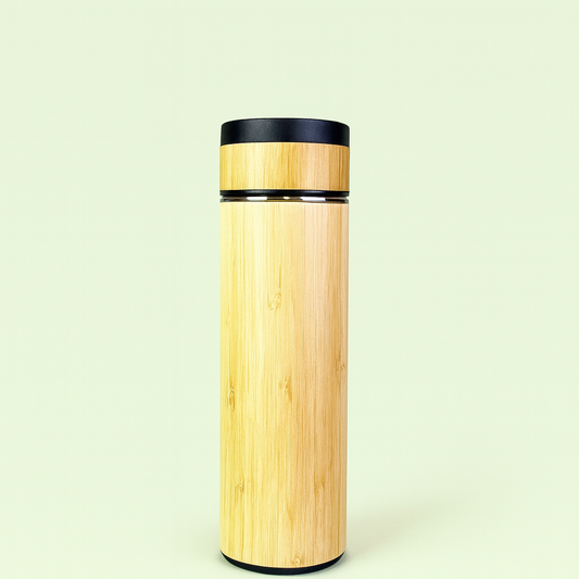 Eco-Friendly Bamboo & Stainless Steel Insulated Bottle – BPA-Free Vacuum Thermos with Tea Infuser