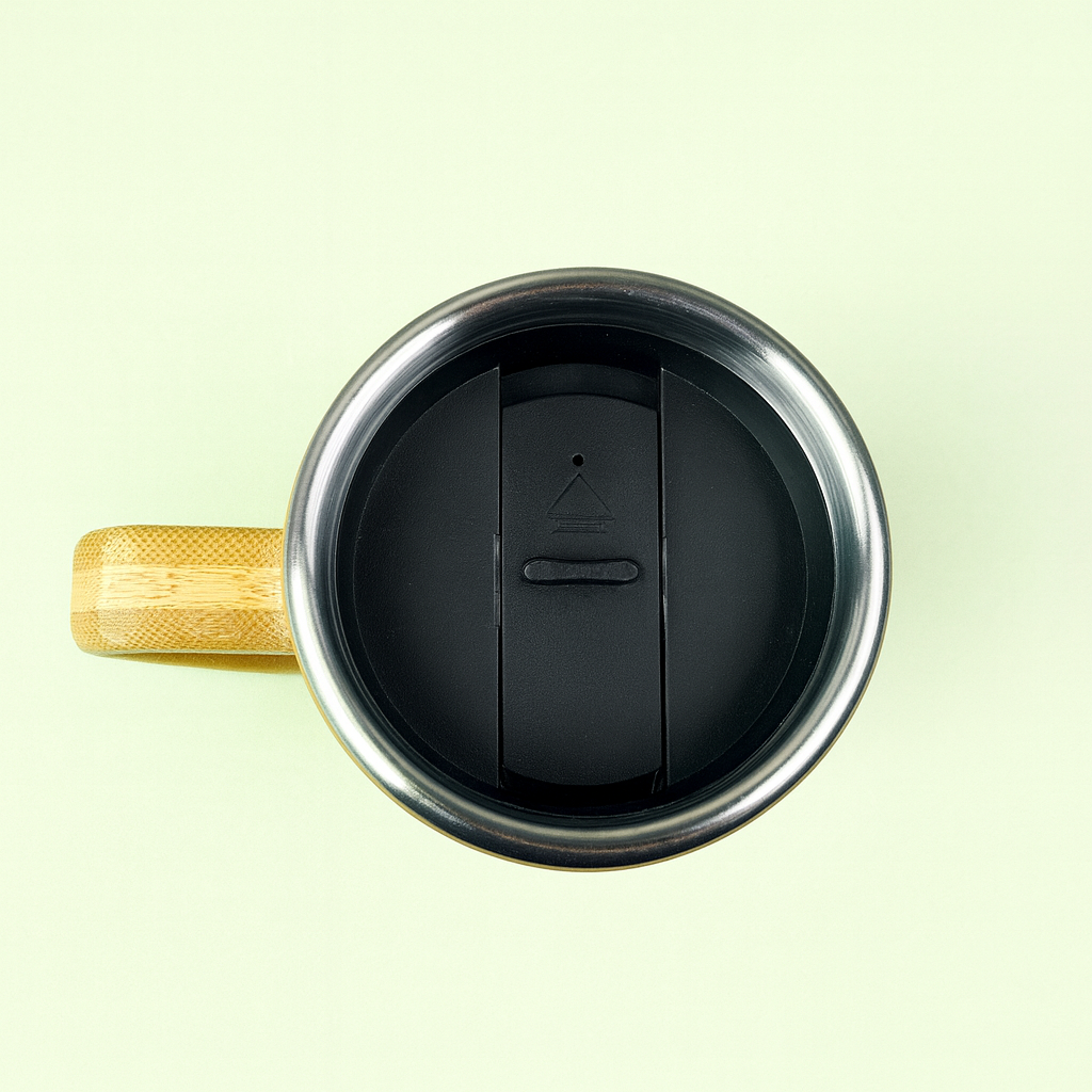 Natural Bamboo, Stainless Steel, 450ml Insulated Mug with Handle, Eco-Friendly Travel Coffee Cup