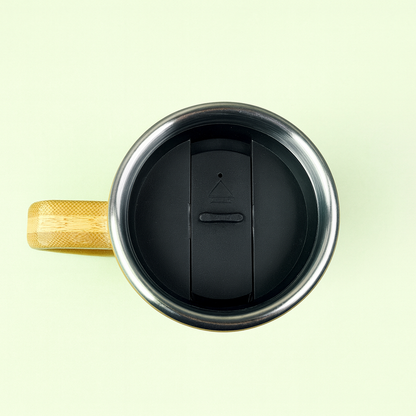 Natural Bamboo, Stainless Steel, 450ml Insulated Mug with Handle, Eco-Friendly Travel Coffee Cup