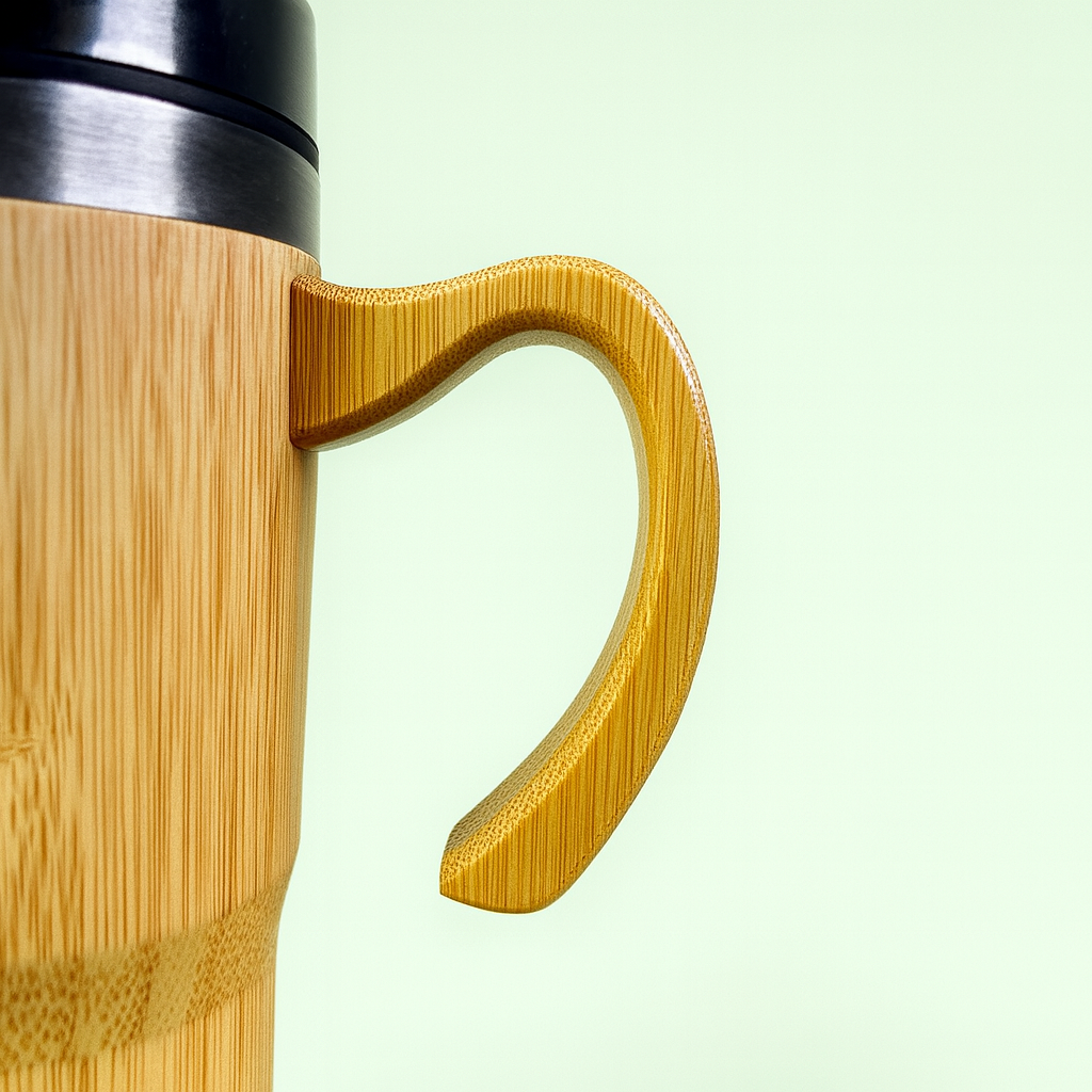 Natural Bamboo, Stainless Steel, 450ml Insulated Mug with Handle, Eco-Friendly Travel Coffee Cup