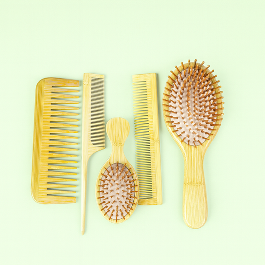 Natural Bamboo Hairbrush Set – Paddle, Wide-Tooth & Tail Combs for Women, Men & Kids – Detangling Gift Kit for All Hair Types