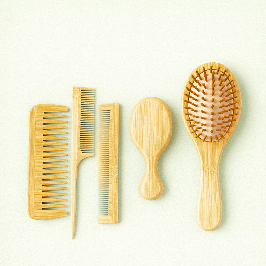 Natural Bamboo Hairbrush Set – Paddle, Wide-Tooth & Tail Combs for Women, Men & Kids – Detangling Gift Kit for All Hair Types