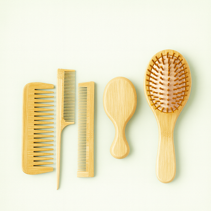 Natural Bamboo Hairbrush Set – Paddle, Wide-Tooth & Tail Combs for Women, Men & Kids – Detangling Gift Kit for All Hair Types