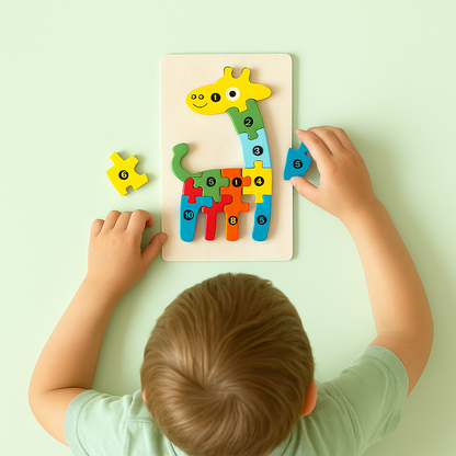 3D Wooden Animal-Vehicle Puzzle – Creative Educational Toy for Kids