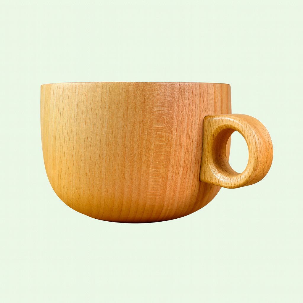 Handcrafted Wooden Cup – 8.45oz / 250ml with Handle for Tea, Coffee, Beer, Milk, or Water