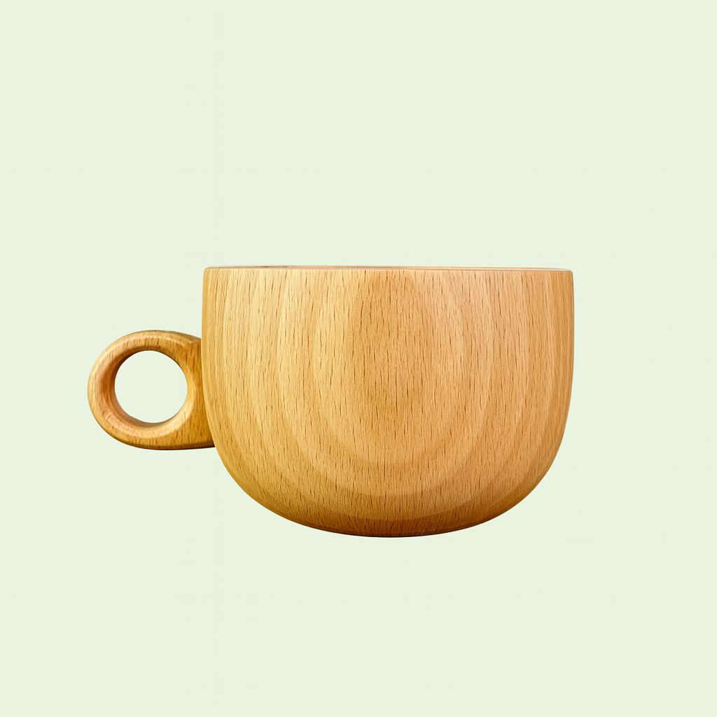 Handcrafted Wooden Cup – 8.45oz / 250ml with Handle for Tea, Coffee, Beer, Milk, or Water