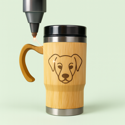 Natural Bamboo, Stainless Steel, 450ml Insulated Mug with Handle, Eco-Friendly Travel Coffee Cup